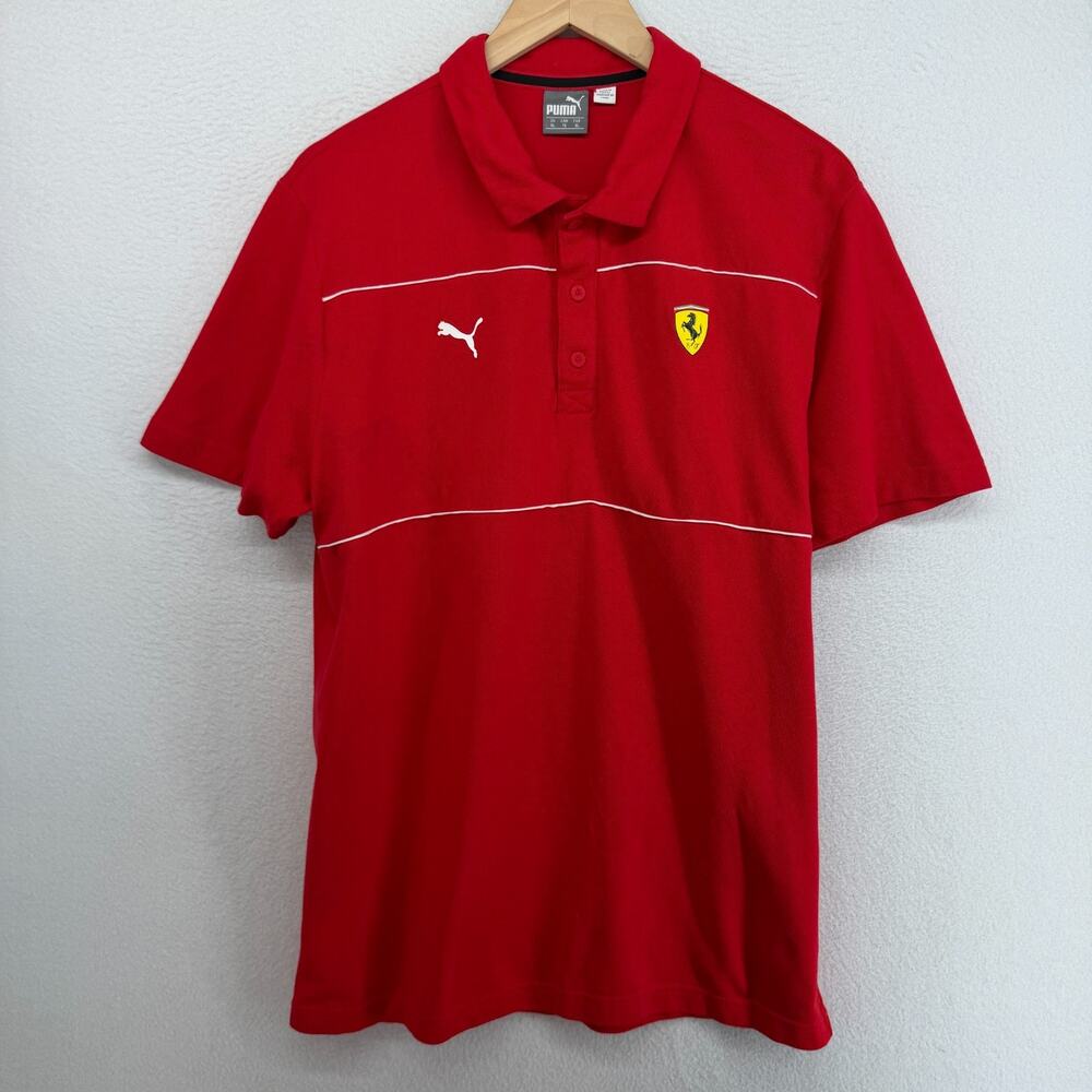 PUMA Shirt Mens XL Scuderia Ferrari SF Race Polo Short Sleeve Pique Cotton Red